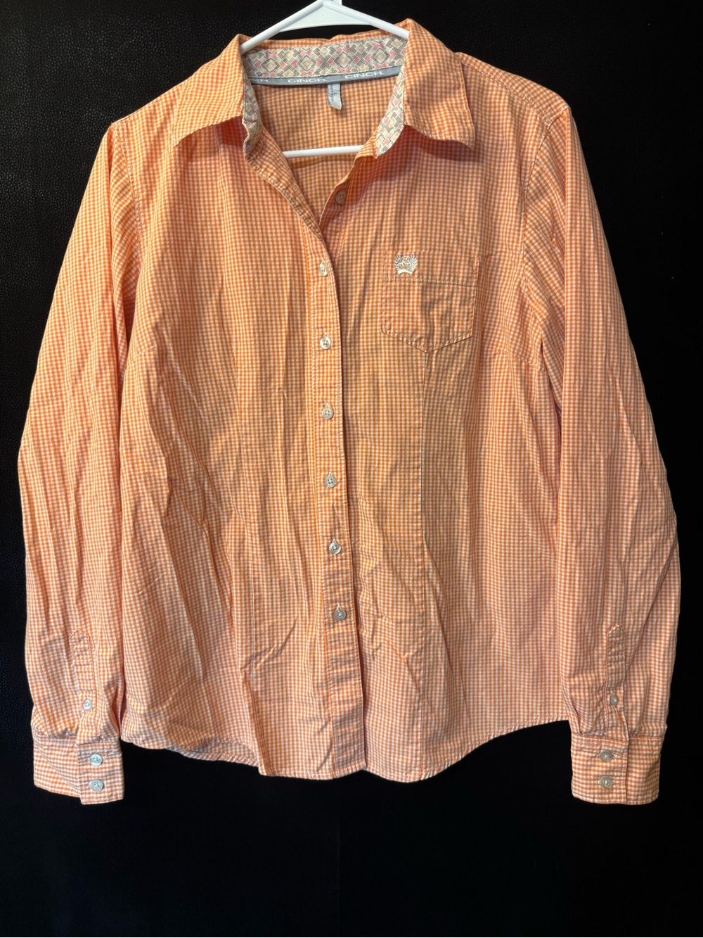 Cinch Women’s Large Orange Gingham Western Button Down Shirt